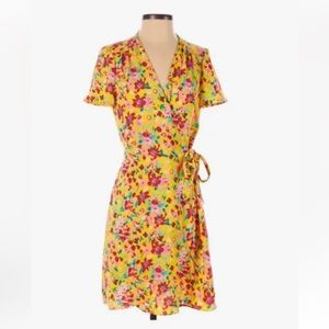 J Crew yellow floral wrap dress 10